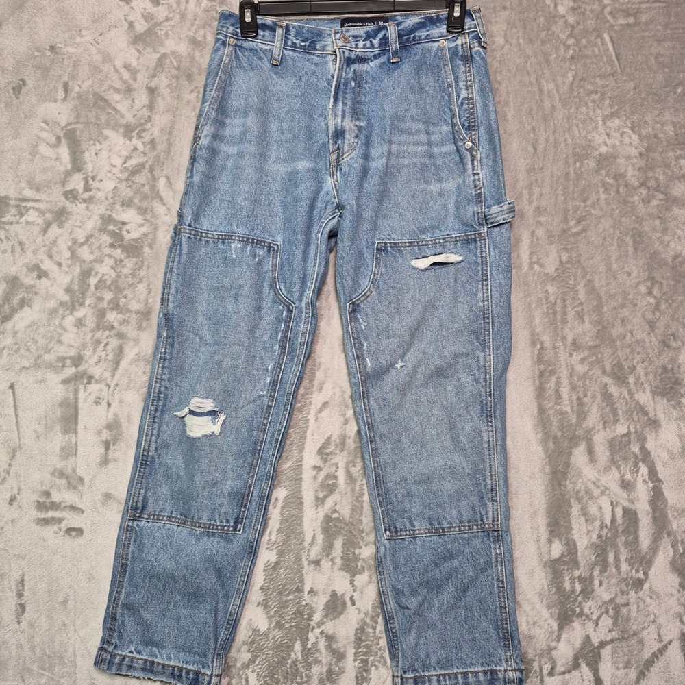 Abercrombie & Fitch Loose Carpenter Jeans Light Wash Blue Distressed 30x30